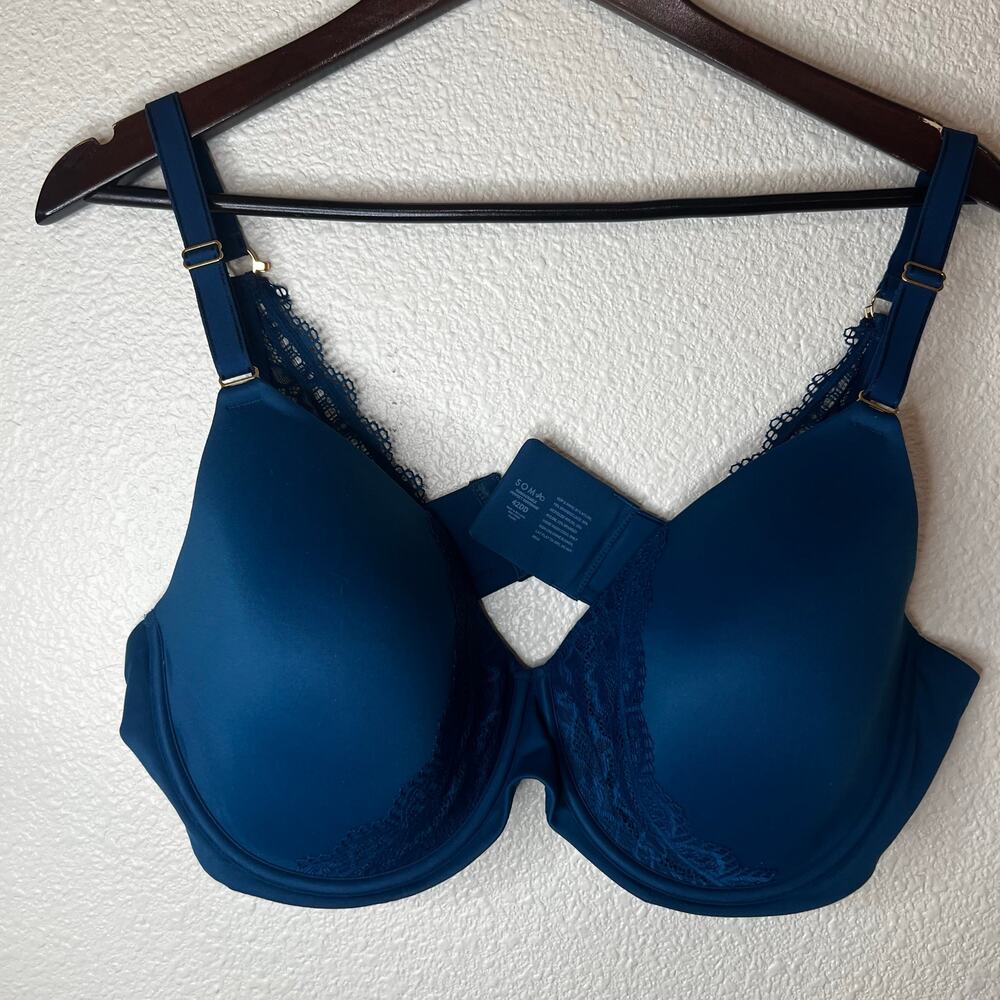 Soma Lace Embraceable Perfect Coverage T-Shirt Bra in bright blue 42DD